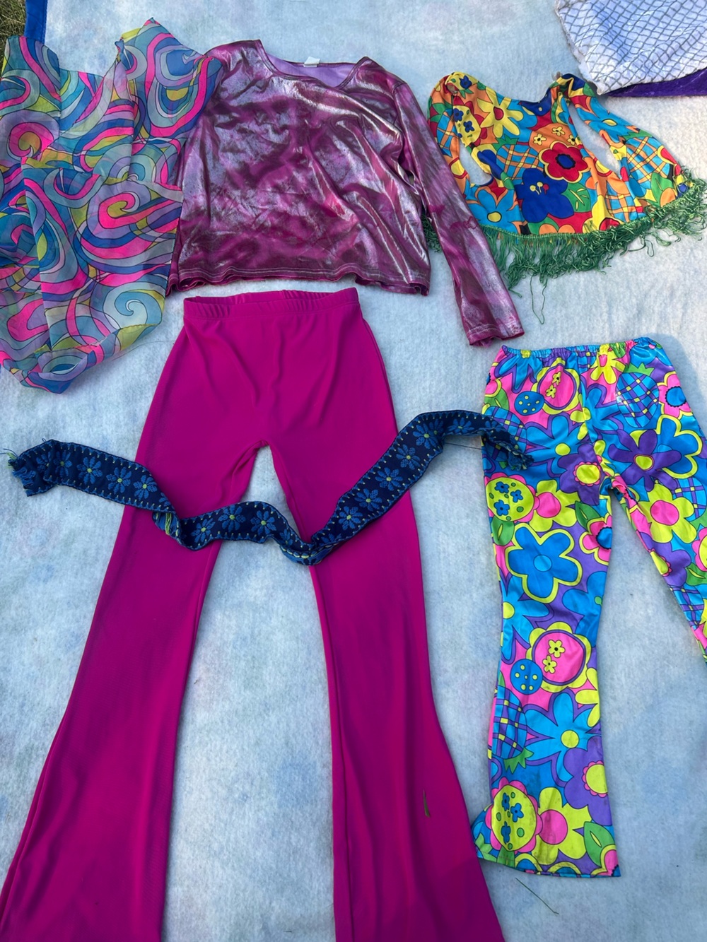 Hippie Costume Girls Lot 60s 70s Pieces Flower Belt Pants Disco Suit
